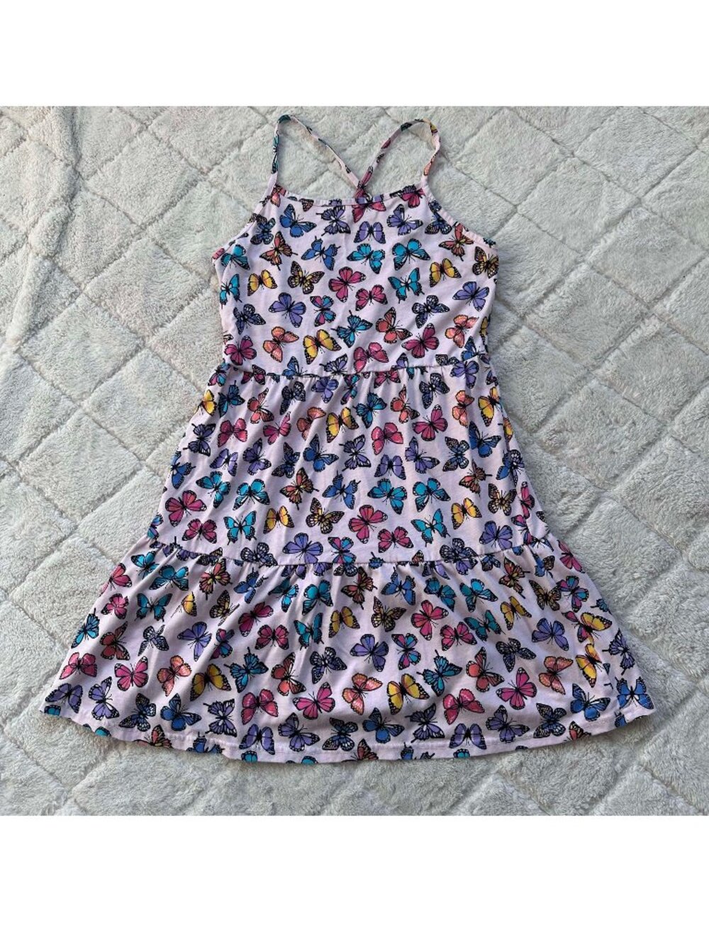 The Children's Place | Rose Mist Butterfly Print Tiered Dress | Size Extra Large - Picture 2 of 10